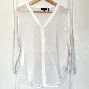 Theory White V-Neck Linen Blend Hekanina Blouse Size S Quiet Luxury Relaxed Fit